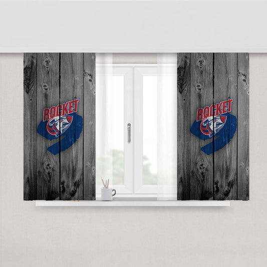 Rocket Logo Dark Wood Wallpaper Peach Skin Window Curtains