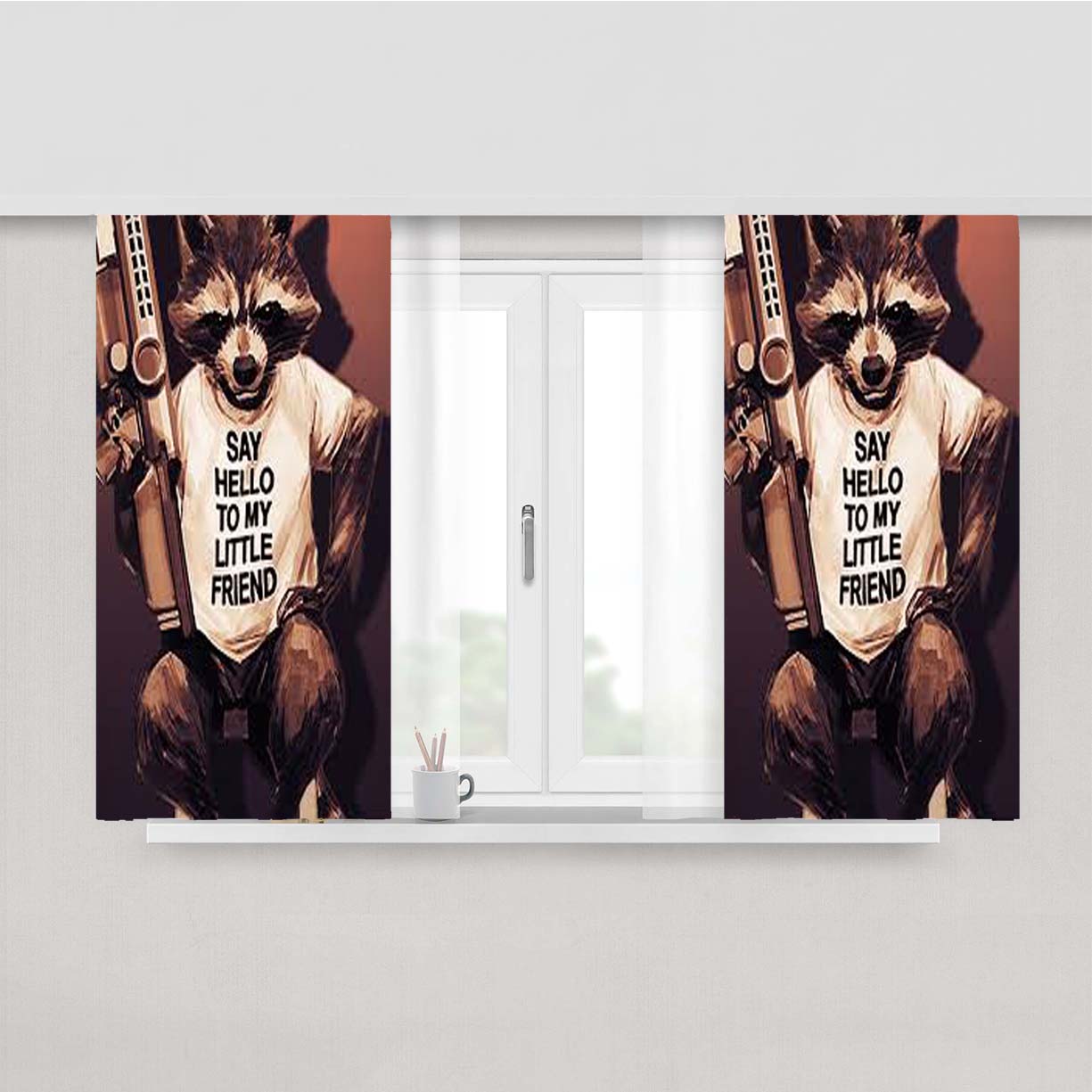 Rocket Racoon Peach Skin Window Curtains