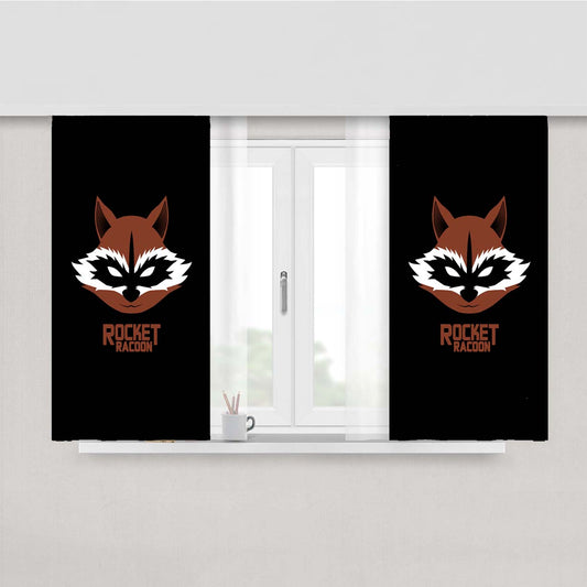 Rocket Racoon Minimalist On Black Peach Skin Window Curtains