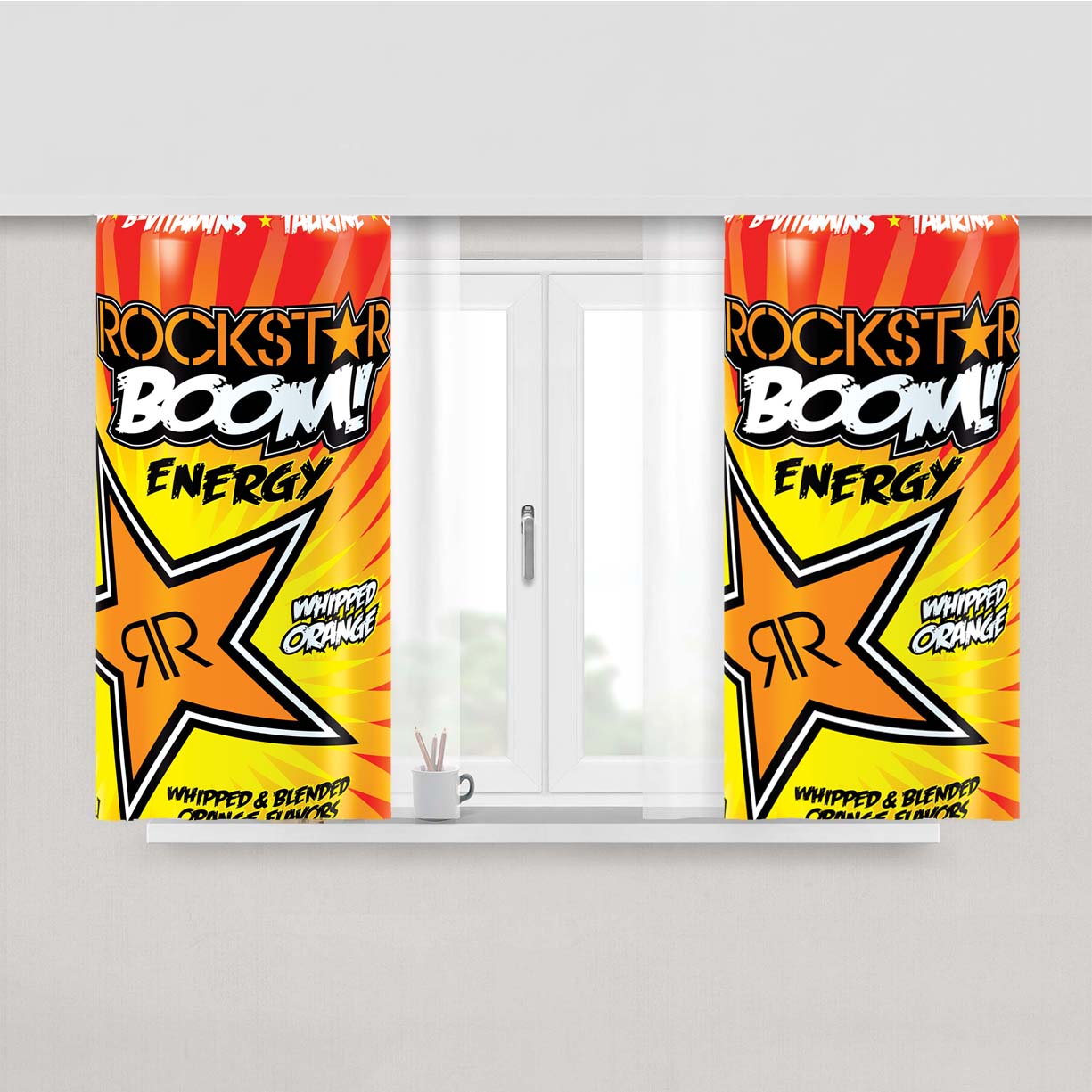 Rockstar Drink Boom Whipped Orange Peach Skin Window Curtains
