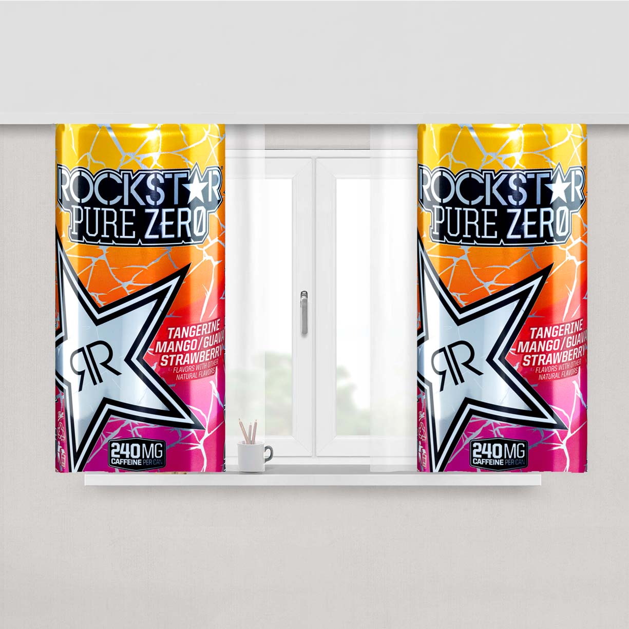 Rockstar Energy Drink Pure Zer Peach Skin Window Curtains