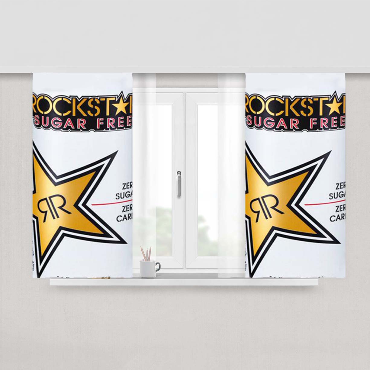 Rockstar Energy Drink Sugar Free Peach Skin Window Curtains