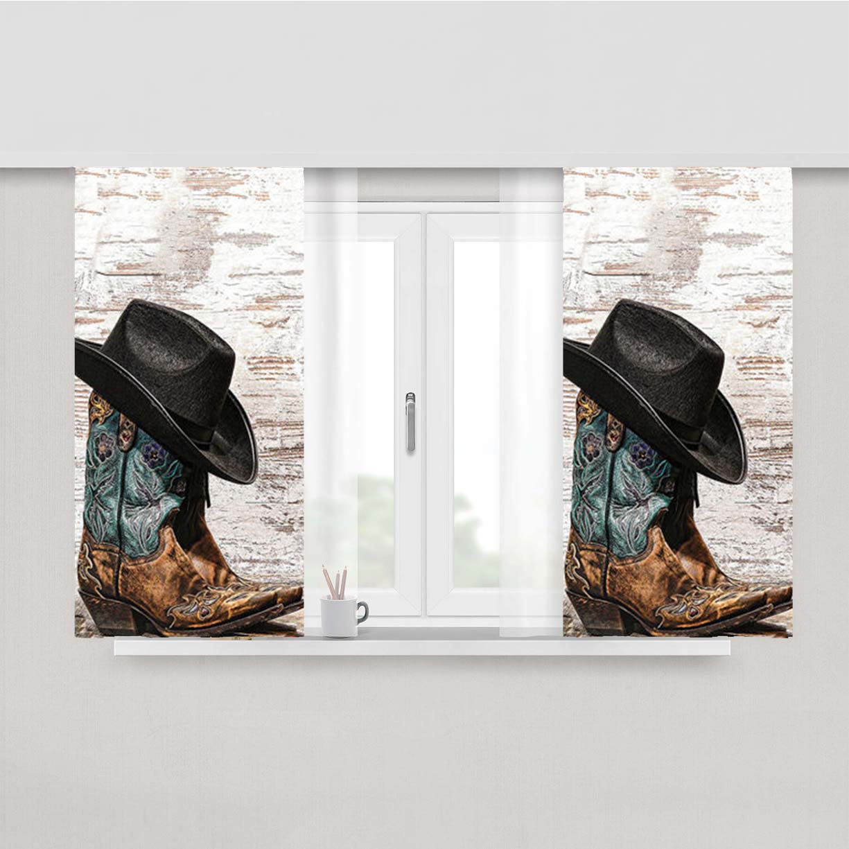 Rodeo Cowboy Lasso Boots Peach Skin Window Curtains