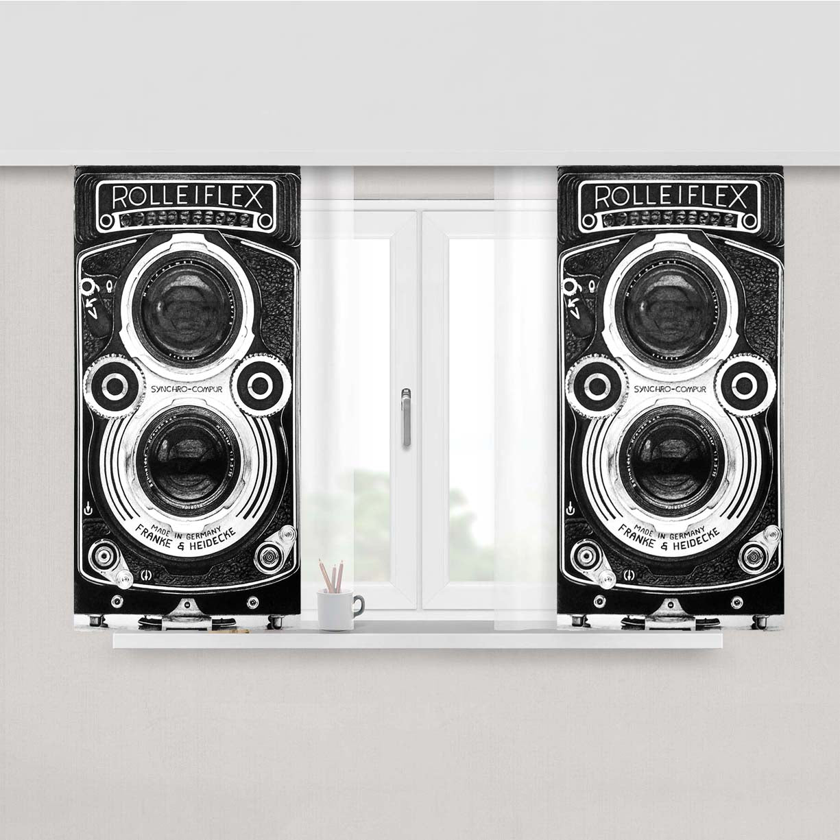Rolleiflex Black Vintage Camera Wallpaper Peach Skin Window Curtains