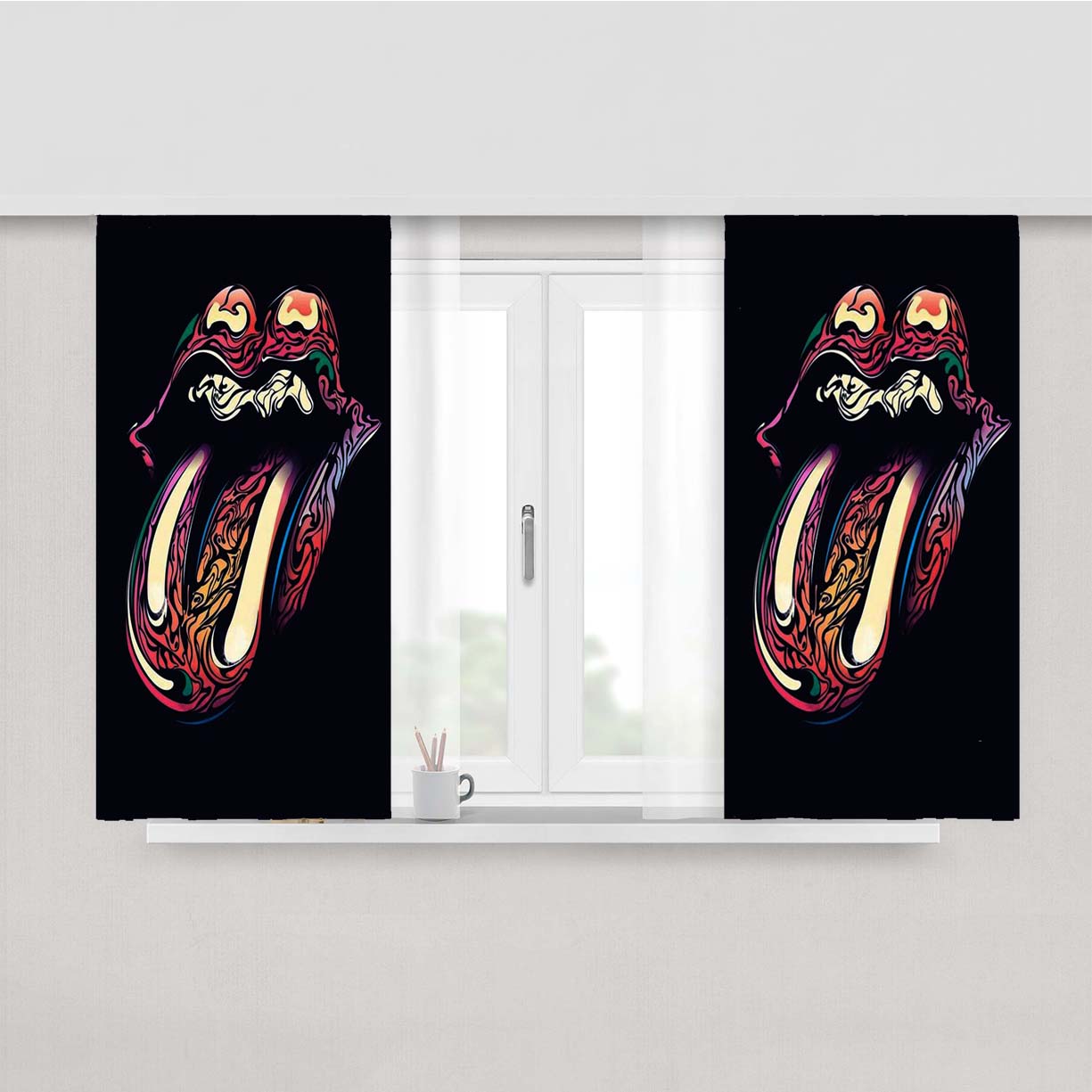 Rolling Stone Art Peach Skin Window Curtains