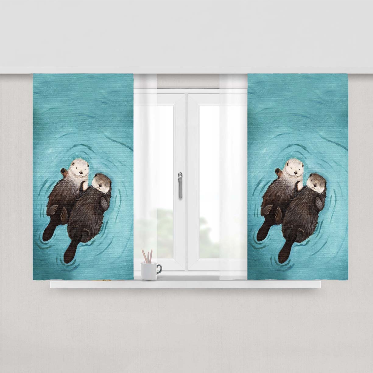 Romantic Swim Otter Peach Skin Window Curtains