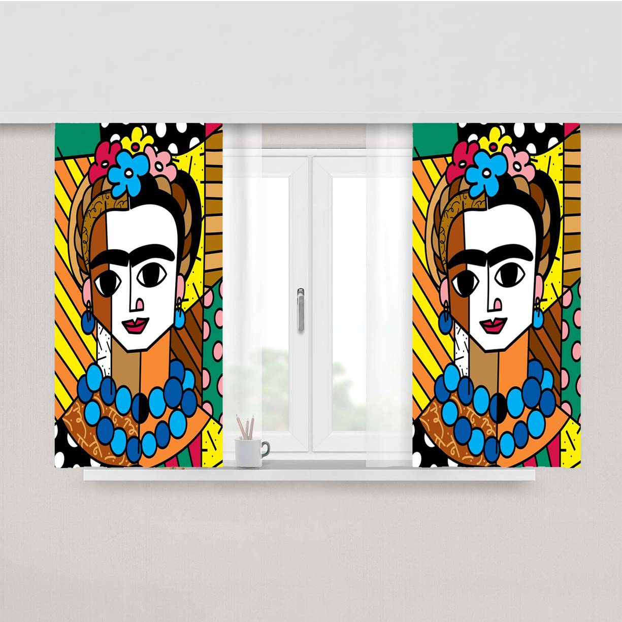Romero Britto Frida Kahlo Wallpaper Peach Skin Window Curtains