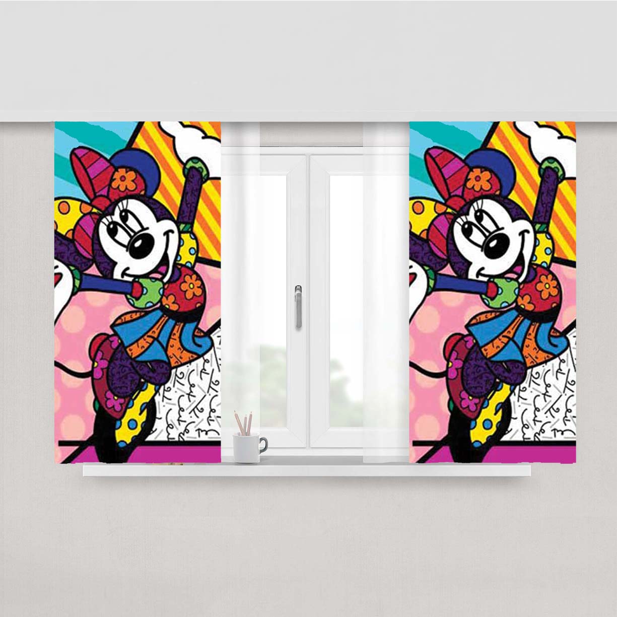 Romero Britto Minnie Mouse Peach Skin Window Curtains