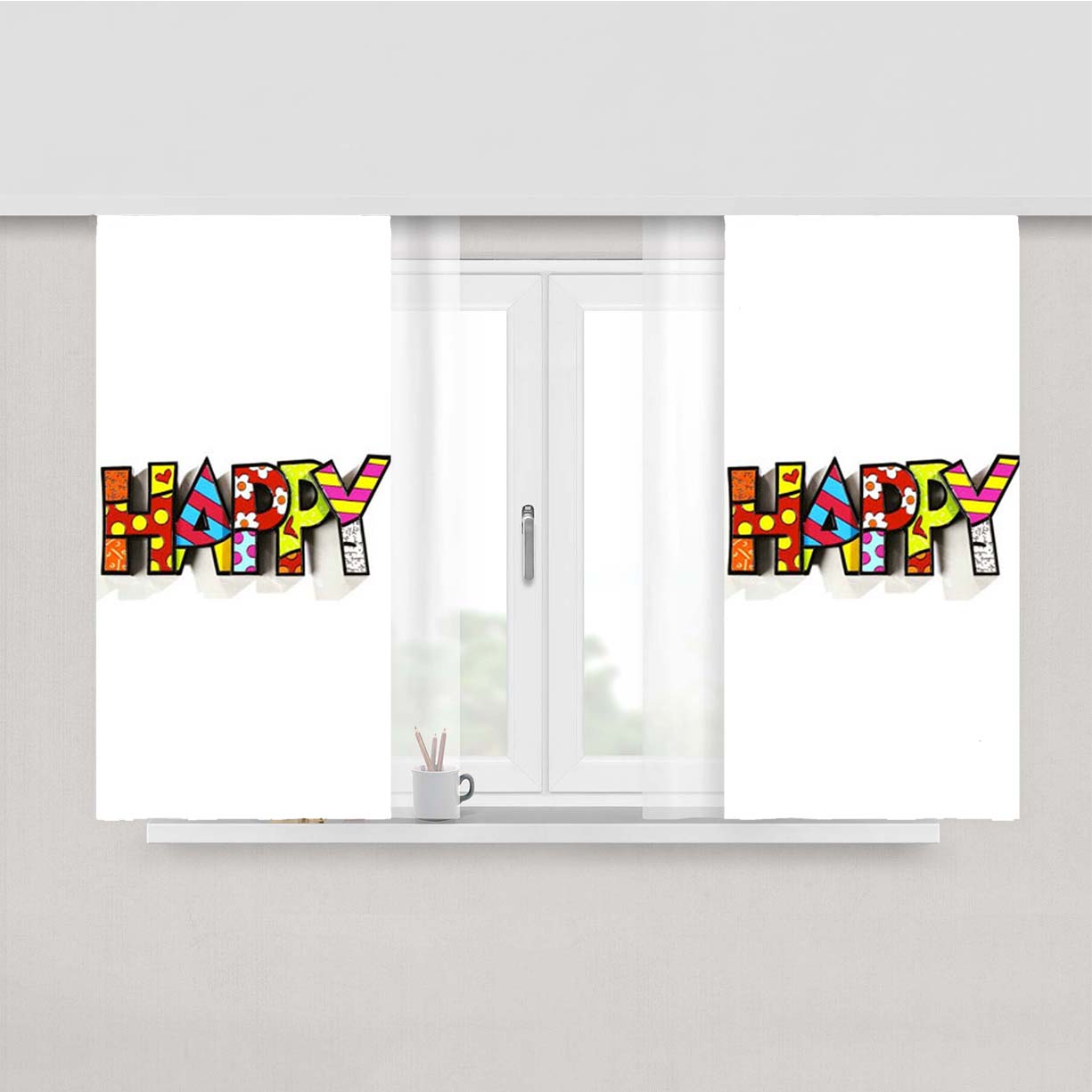 Romero Britto Pop Happy Peach Skin Window Curtains