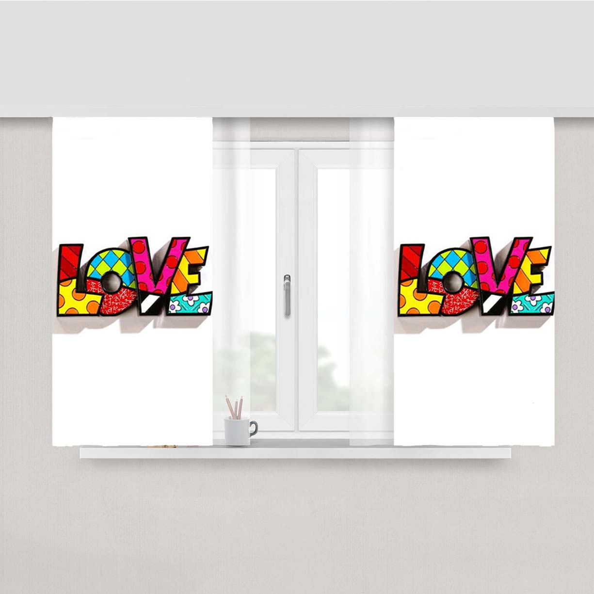 Romero Britto Pop Love Peach Skin Window Curtains