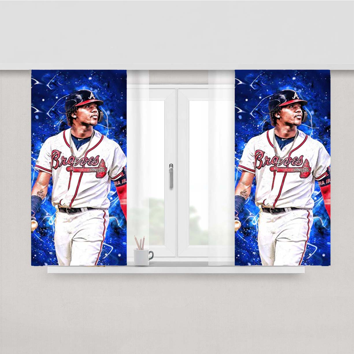 Ronald Acuna Jr Atlanta Braves Baseball Peach Skin Window Curtains