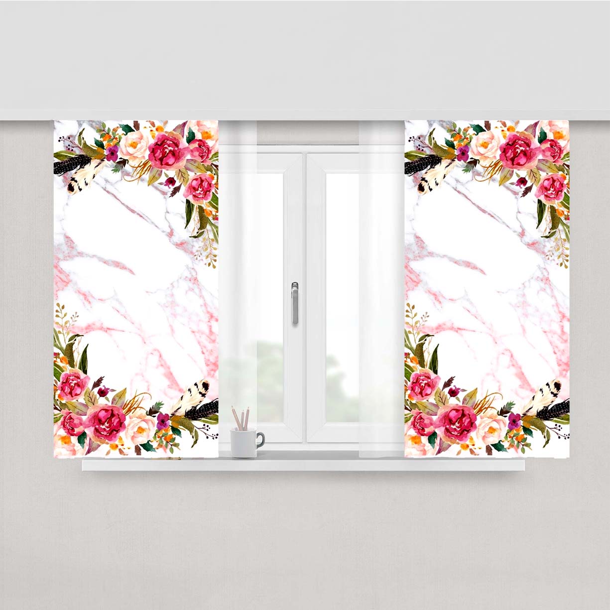 Rose Marble Pink Grey Peach Skin Window Curtains