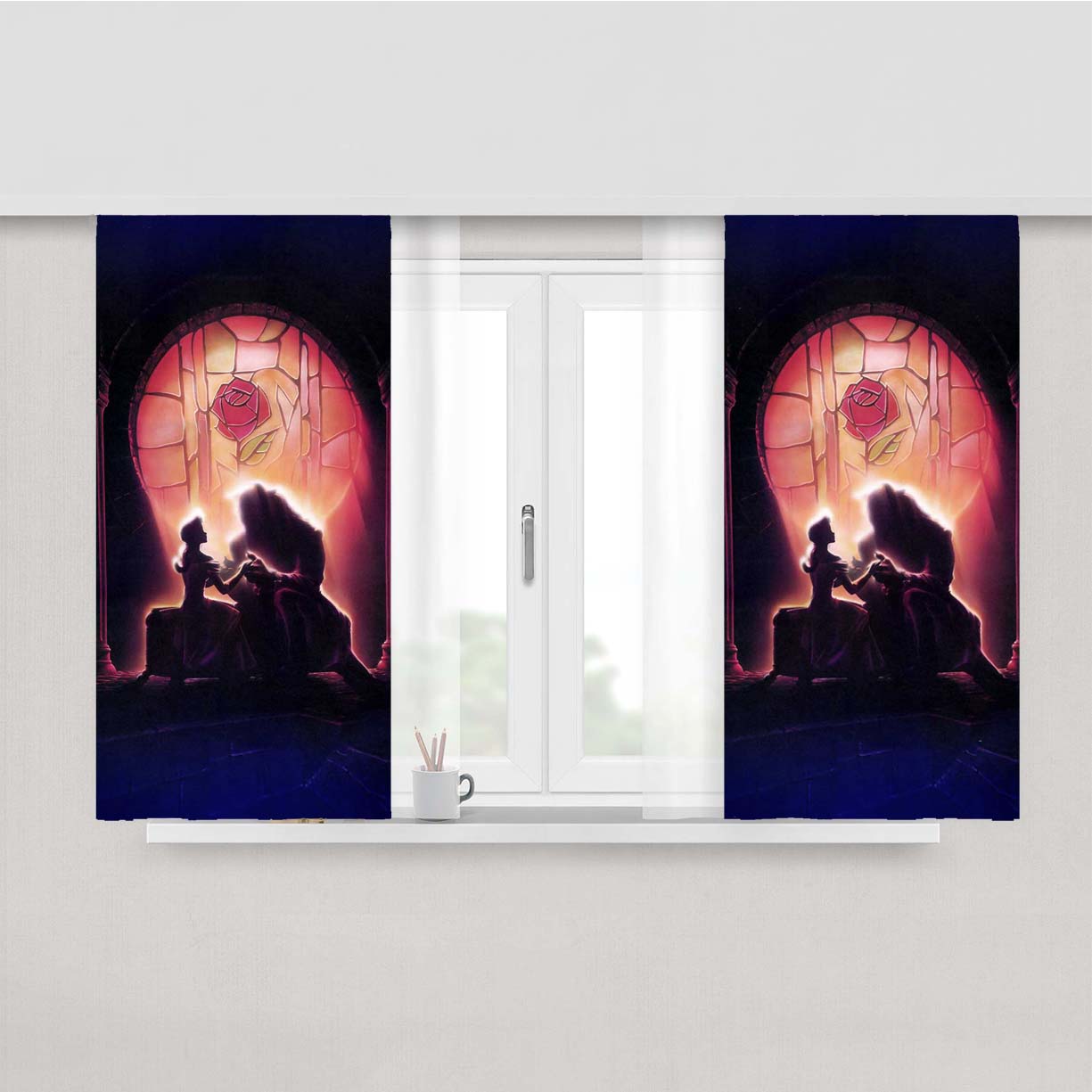 Rose Stained Glasses Beauty And The Beast Peach Skin Window Curtains