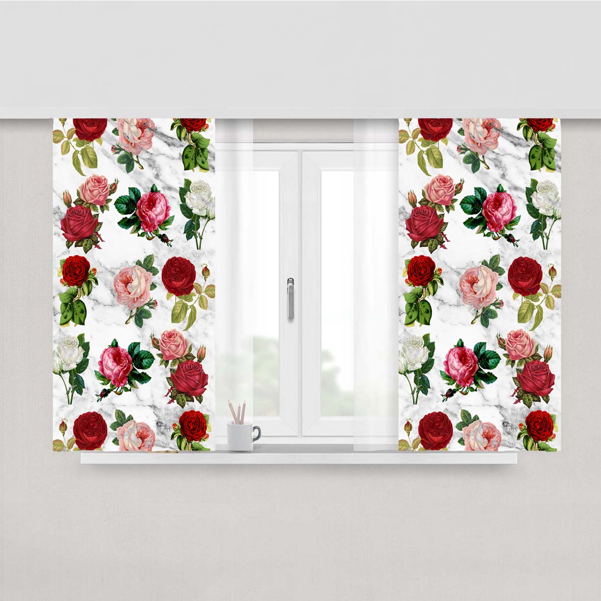 Roses Marble Peach Skin Window Curtains