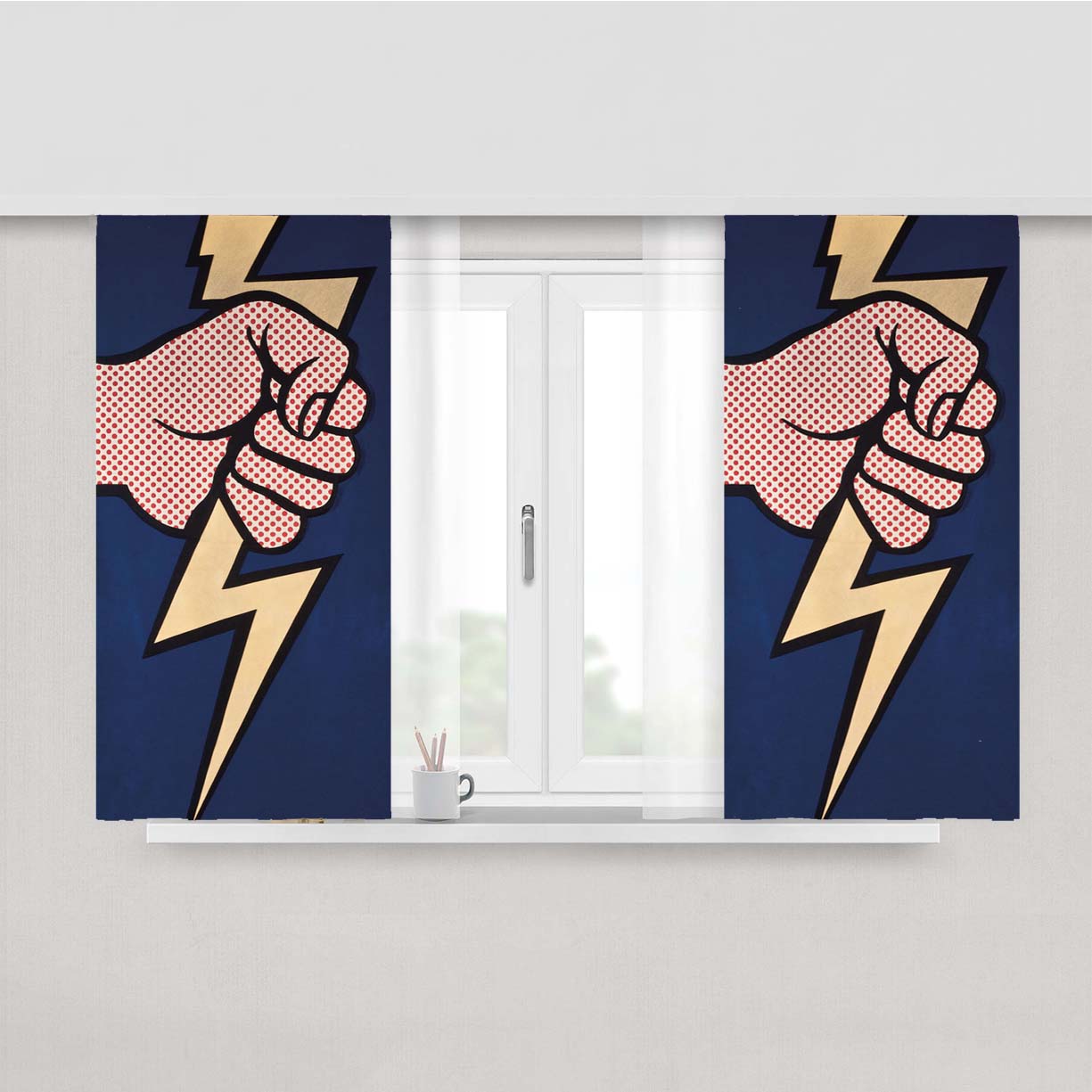 Roy Lichtenstein Thunderbolt Peach Skin Window Curtains