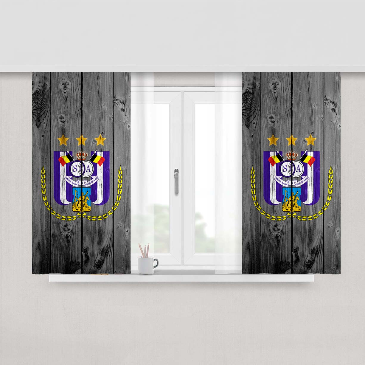 Rsc Anderlecht Logo Dark Wood Wallpaper Peach Skin Window Curtains