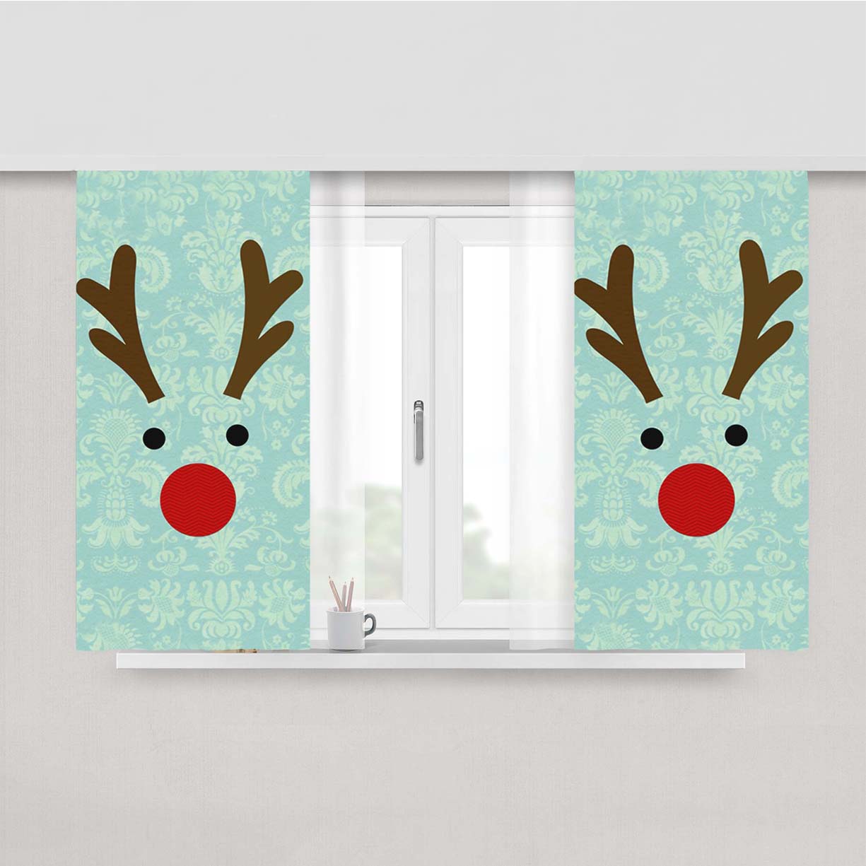 Rudolph Christmas Deer Peach Skin Window Curtains