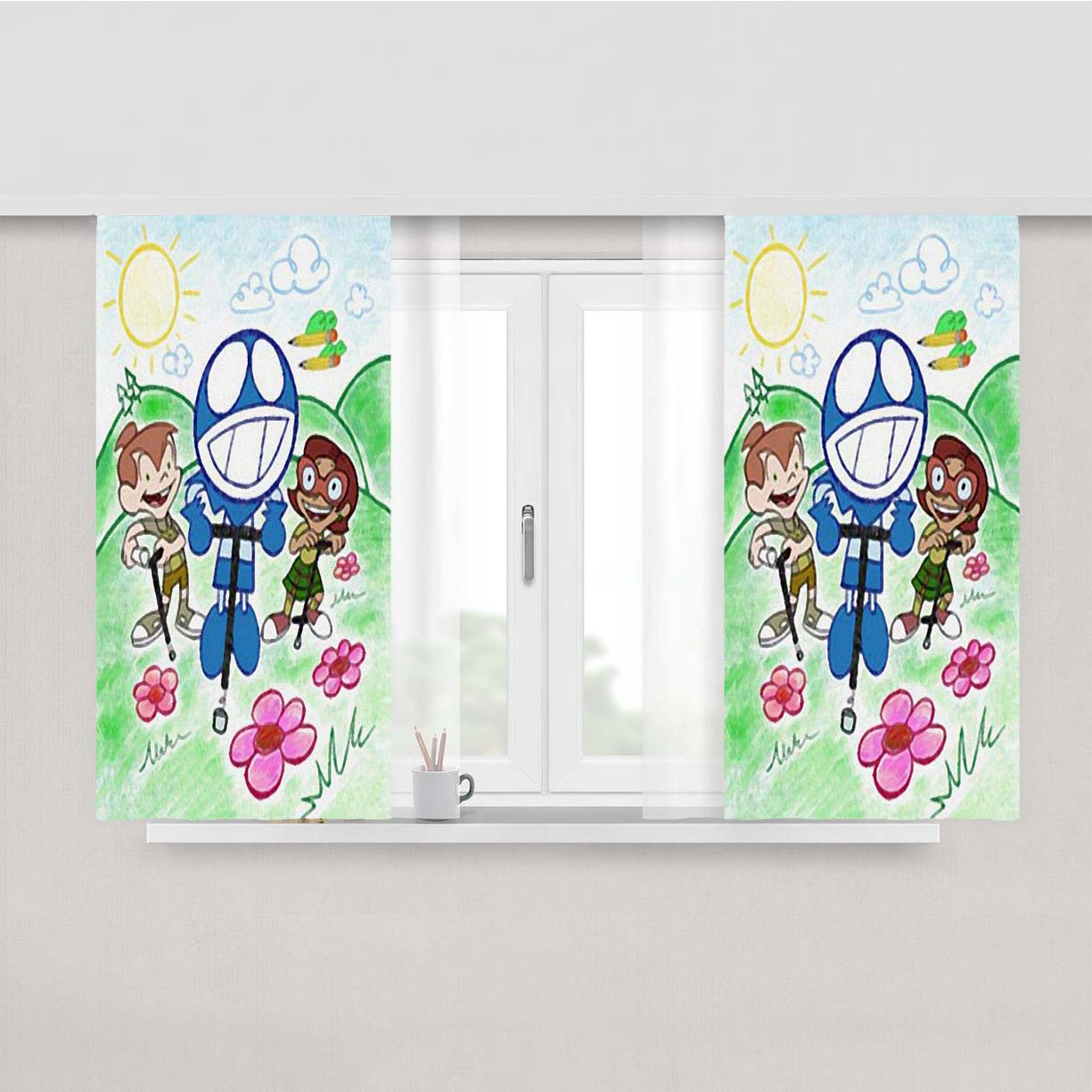 Rudy Penny Snap On Chalkzone World Peach Skin Window Curtains