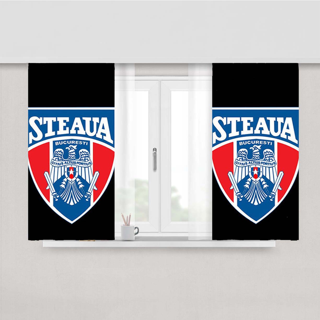 Rugby Steaua Logo Black Peach Skin Window Curtains