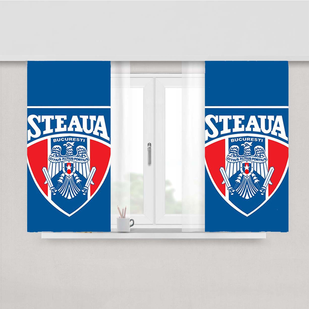 Rugby Steaua Logo Blue Peach Skin Window Curtains