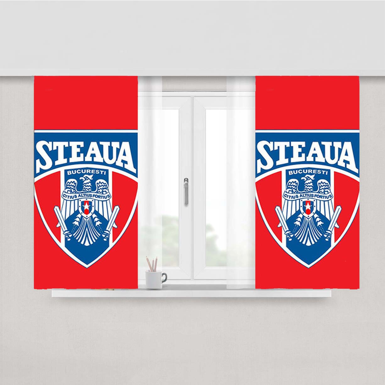 Rugby Steaua Logo Red Peach Skin Window Curtains