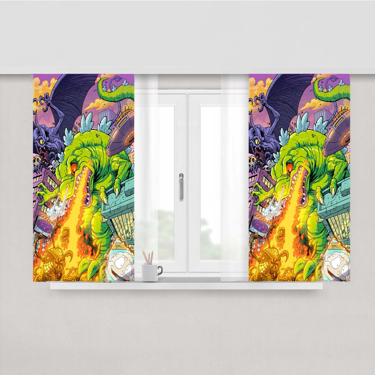 Rugrats Monsters Reptar Peach Skin Window Curtains