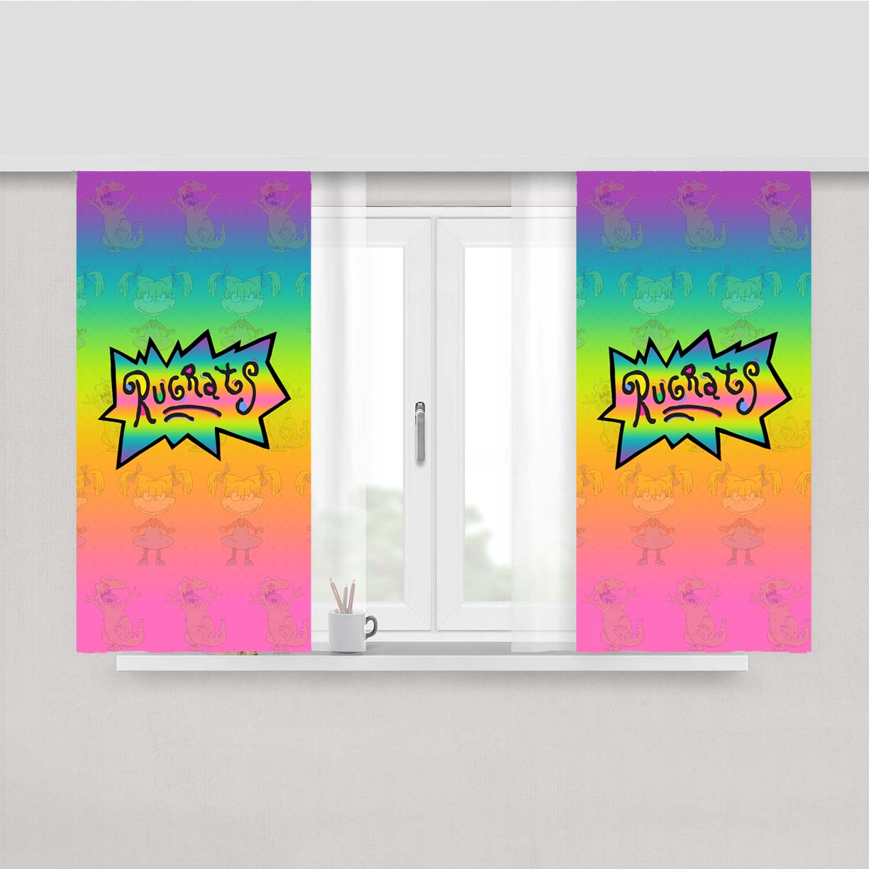Rugrats Rainbow Color Wallpaper Peach Skin Window Curtains