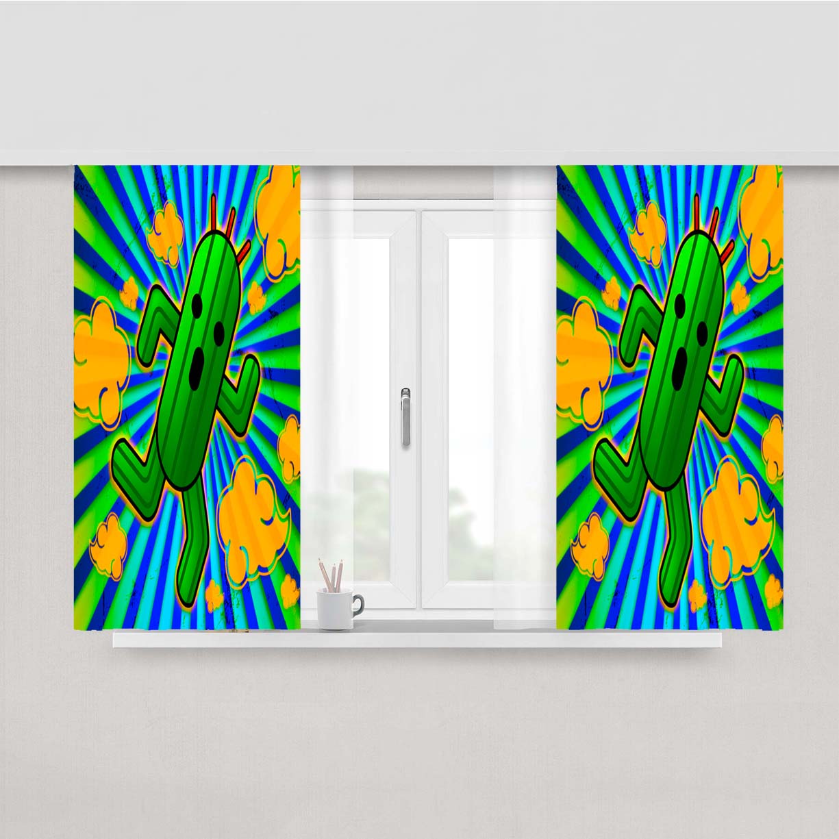 Running Cactus Peach Skin Window Curtains