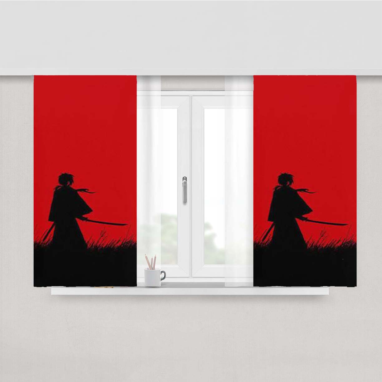 Rurouni Kenshin Samurai Shadow Peach Skin Window Curtains