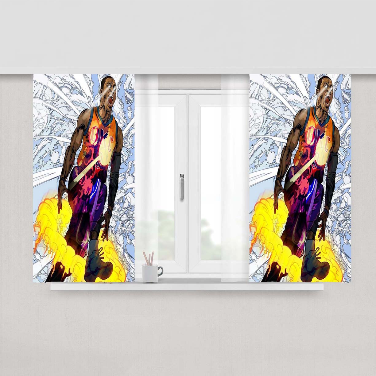 Russell Westbrook Art Peach Skin Window Curtains