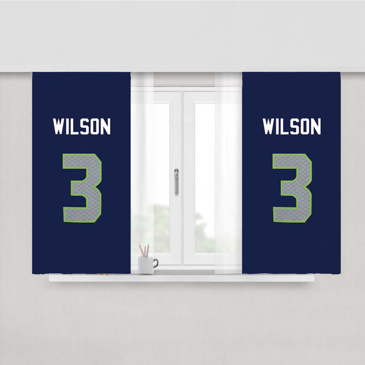 Russell Wilson Jersey Design Peach Skin Window Curtains
