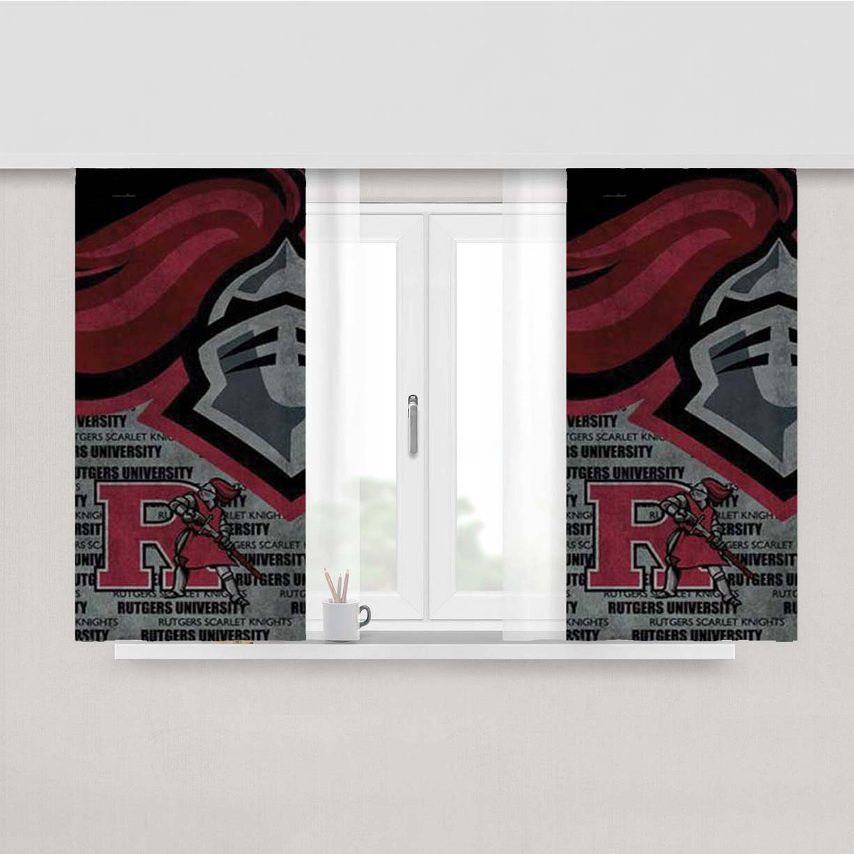 Rutgers Scarlet Knights Grey Bkg Peach Skin Window Curtains