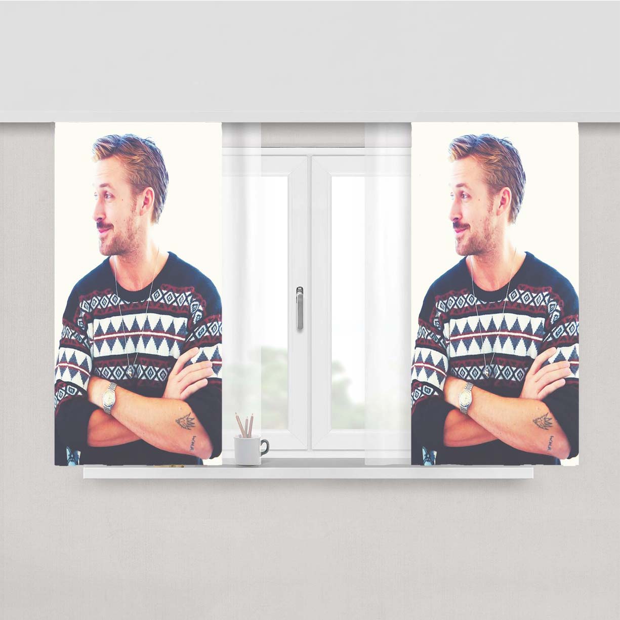 Ryan Gosling Sweater Peach Skin Window Curtains