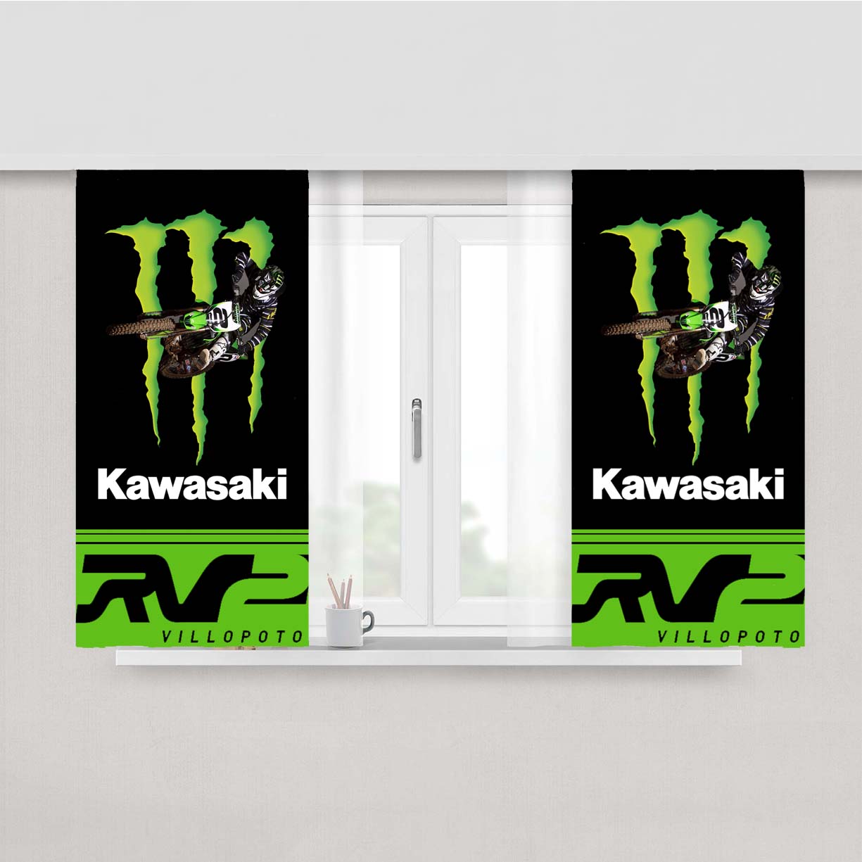Ryan Villopoto Monster Thor Motocross Peach Skin Window Curtains