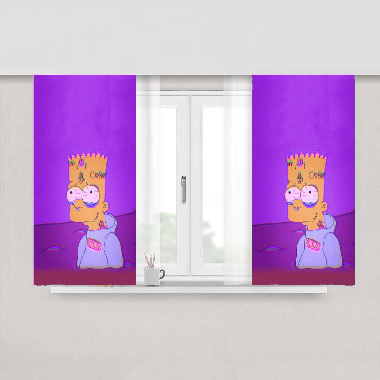 Sad Boy Simpsons Xxtenations Peach Skin Window Curtains