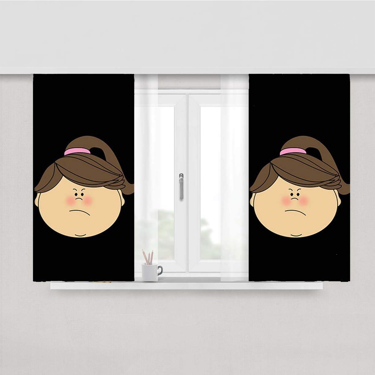 Sad Girl Clip Art Peach Skin Window Curtains