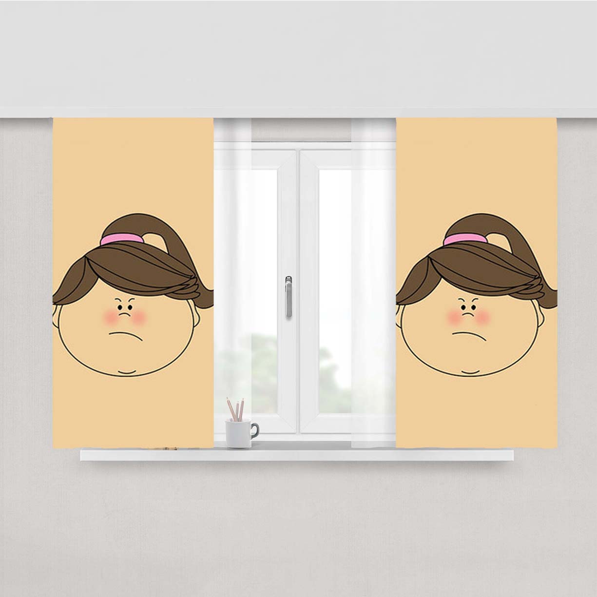 Sad Girl Clip Art Cream Peach Skin Window Curtains