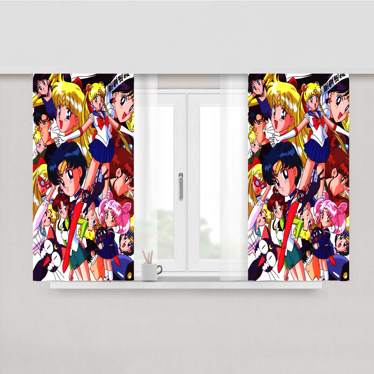 Sailor Moon Collage Peach Skin Window Curtains