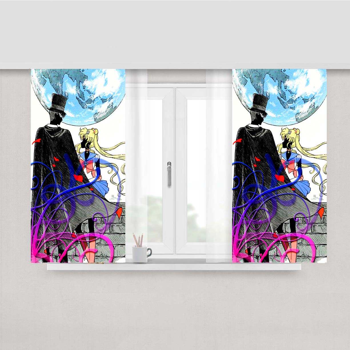 Sailor Moon Crystal Tuxedo Mask Peach Skin Window Curtains