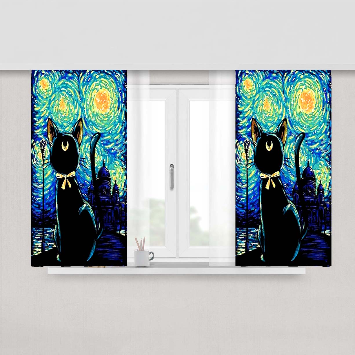 Sailor Moon Luna Van Gogh Peach Skin Window Curtains