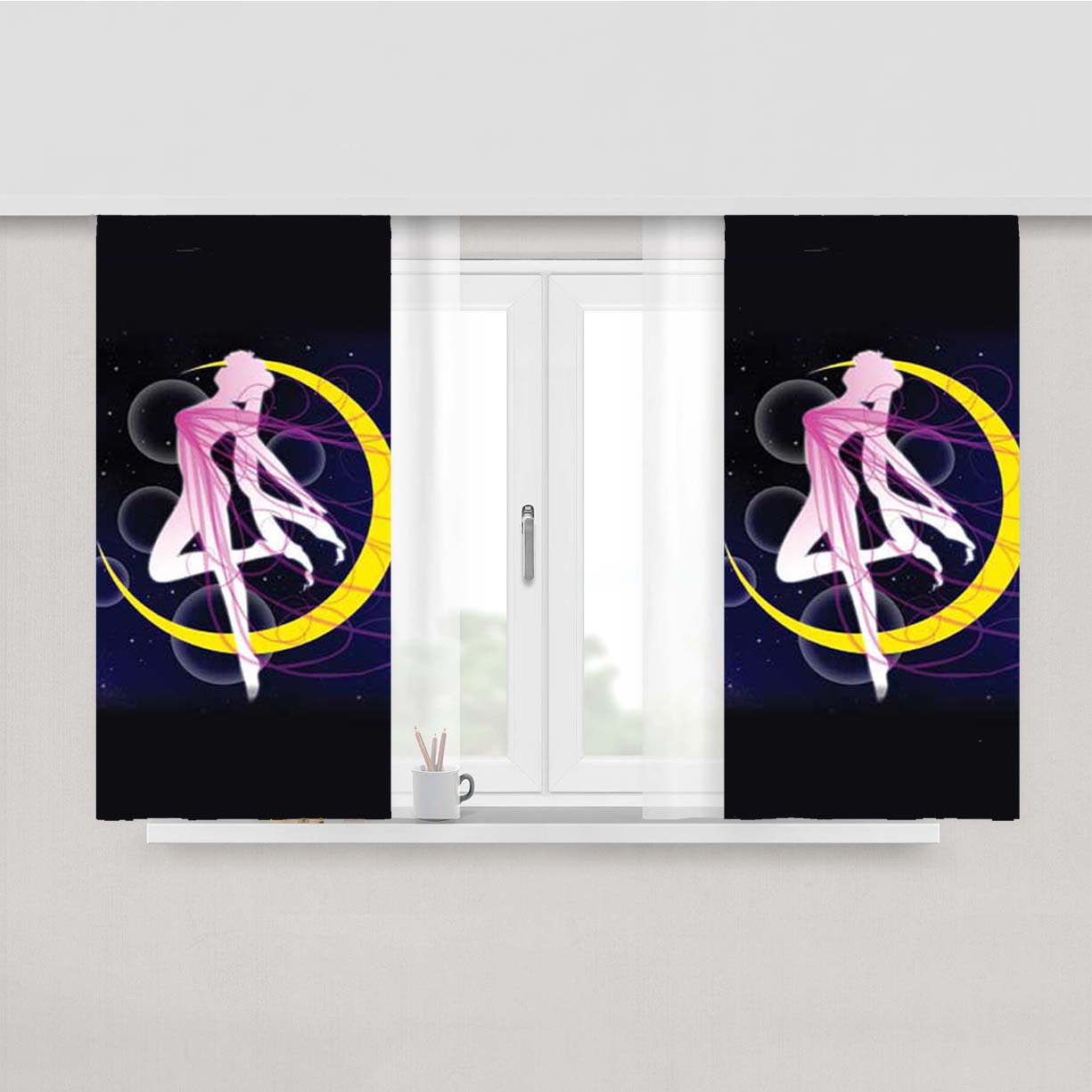 Sailor Moon Pink Tendrils Peach Skin Window Curtains