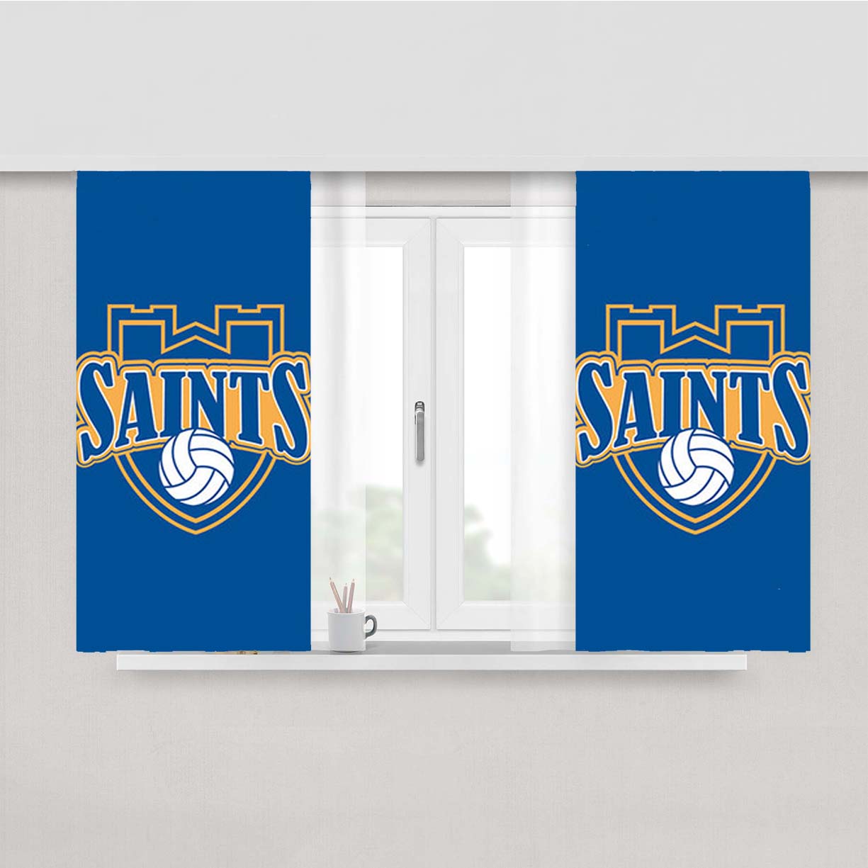 Saints Baseball Logo Blue Peach Skin Window Curtains