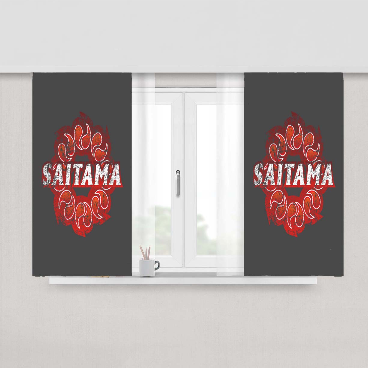 Saitama Prefecture Japanese Symbol Distresssed Peach Skin Window Curtains