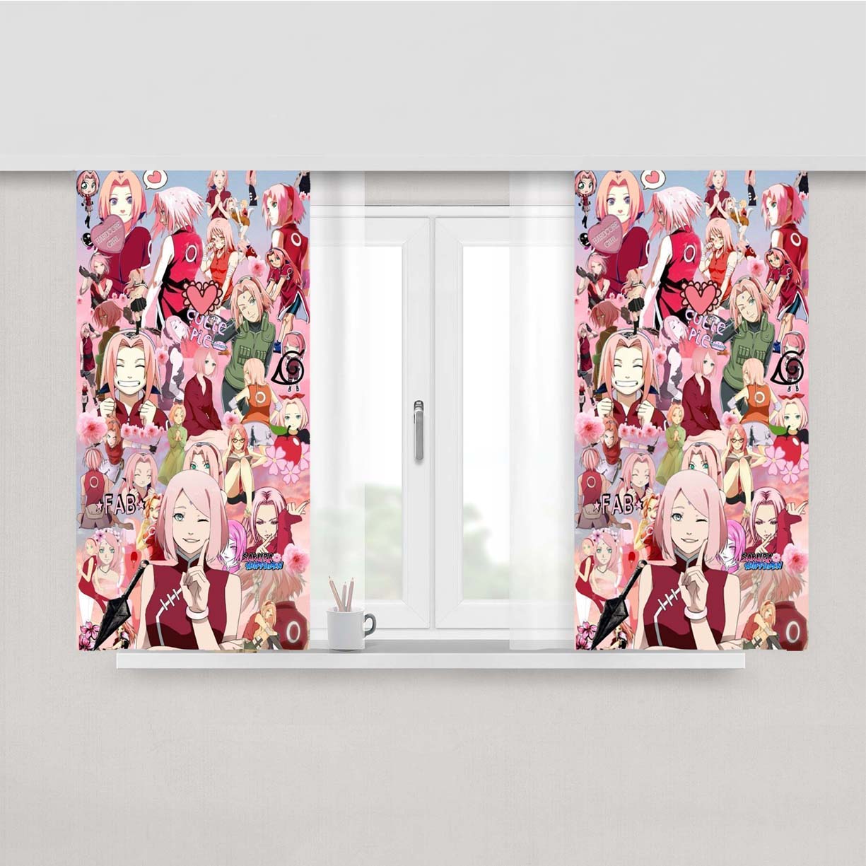 Sakura Haruno Collage Peach Skin Window Curtains