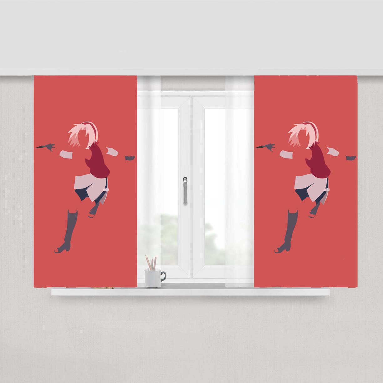 Sakura Minimalist Wallpaper Peach Skin Window Curtains