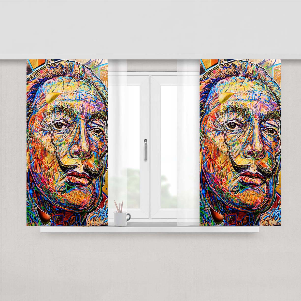 Salvador Dali Potrait Peach Skin Window Curtains