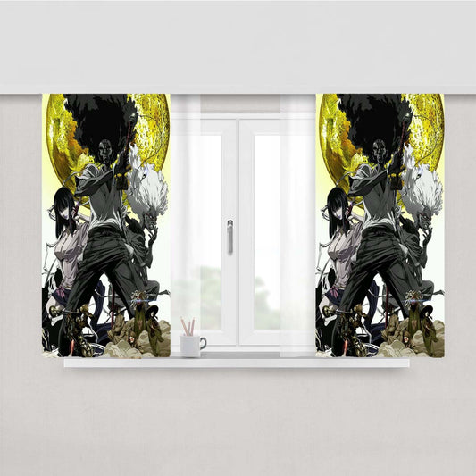 Samurai Mural Fight Hero Peach Skin Window Curtains