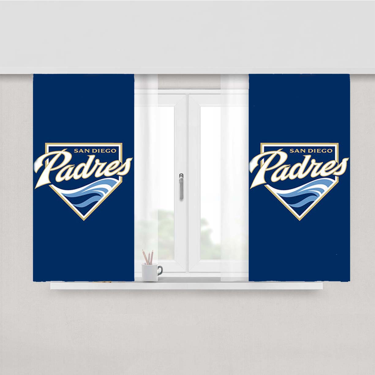 Sandiego Padres Baseball Logo Blue Peach Skin Window Curtains