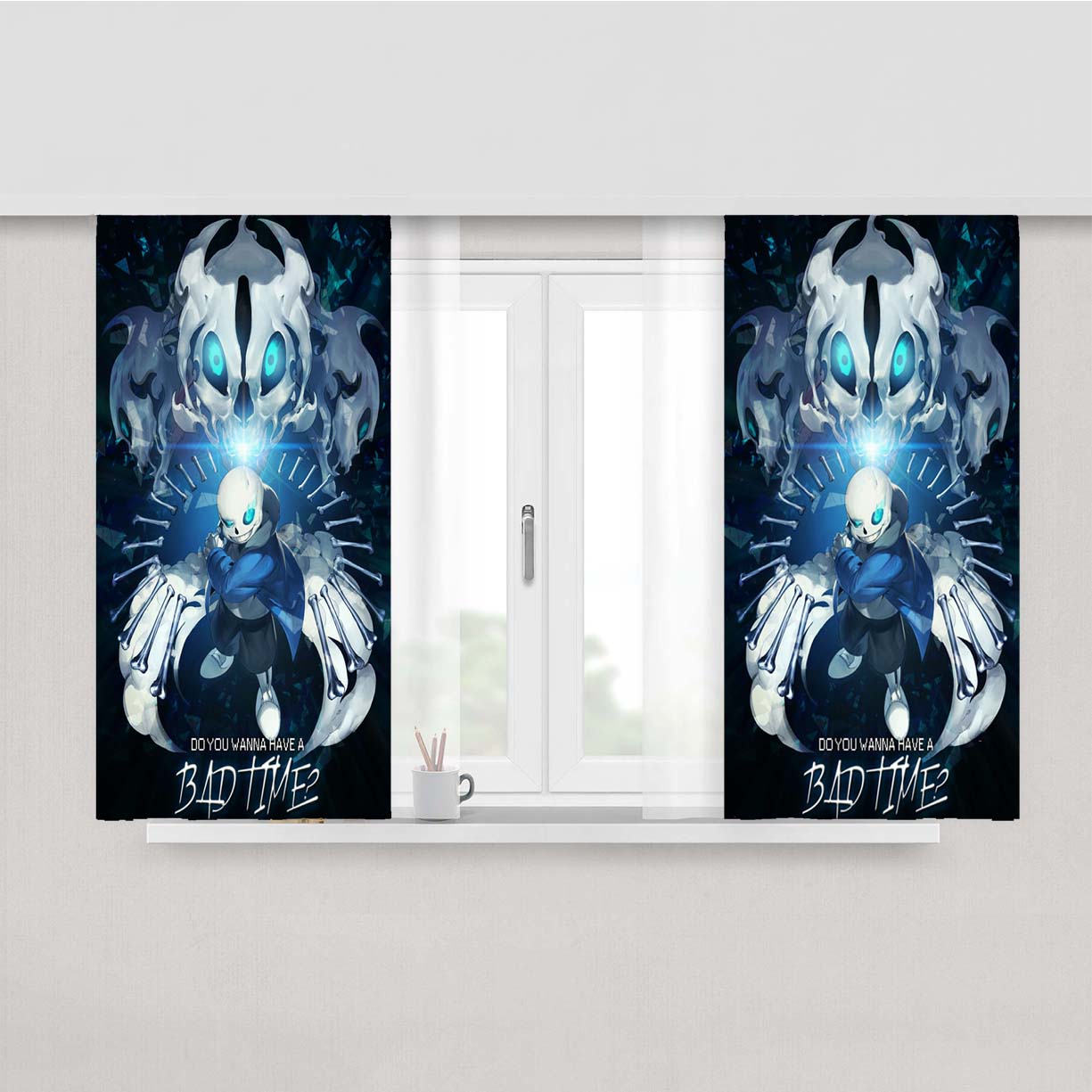 Sans The Skeleton Undertale Bad Time Peach Skin Window Curtains