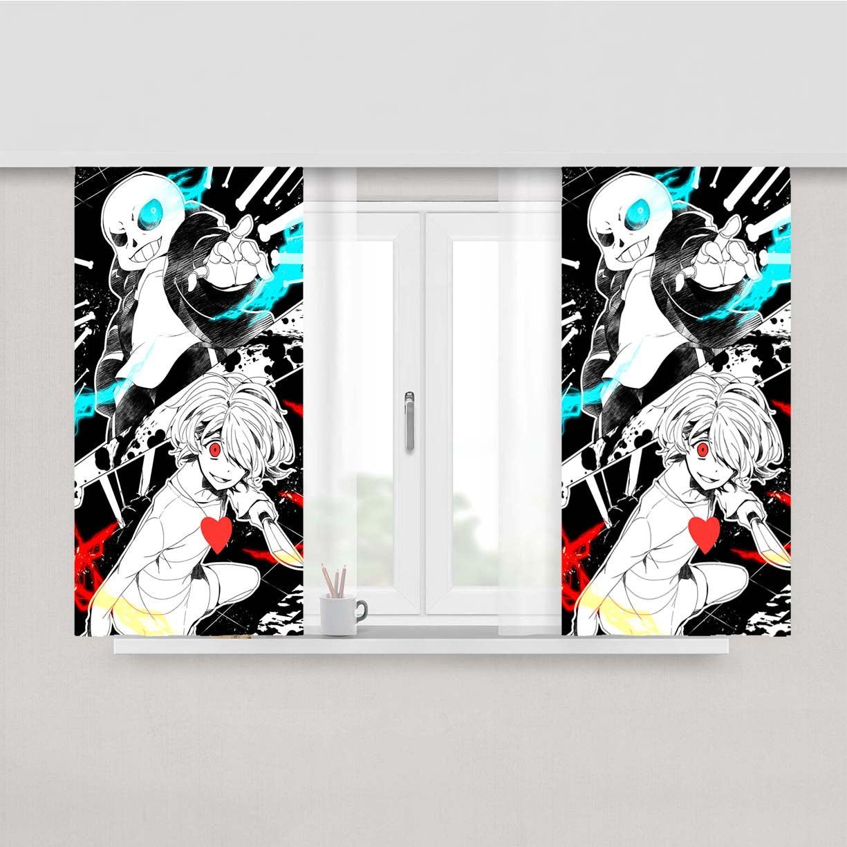 Sans X Megalovania Undertale Fanart Peach Skin Window Curtains